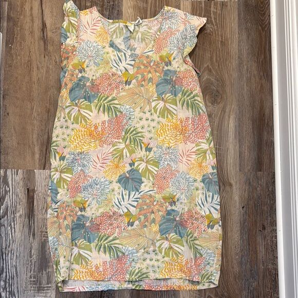 C&C California 100% Linen Floral Print Sleeveless Dress - Picture 1 of 3